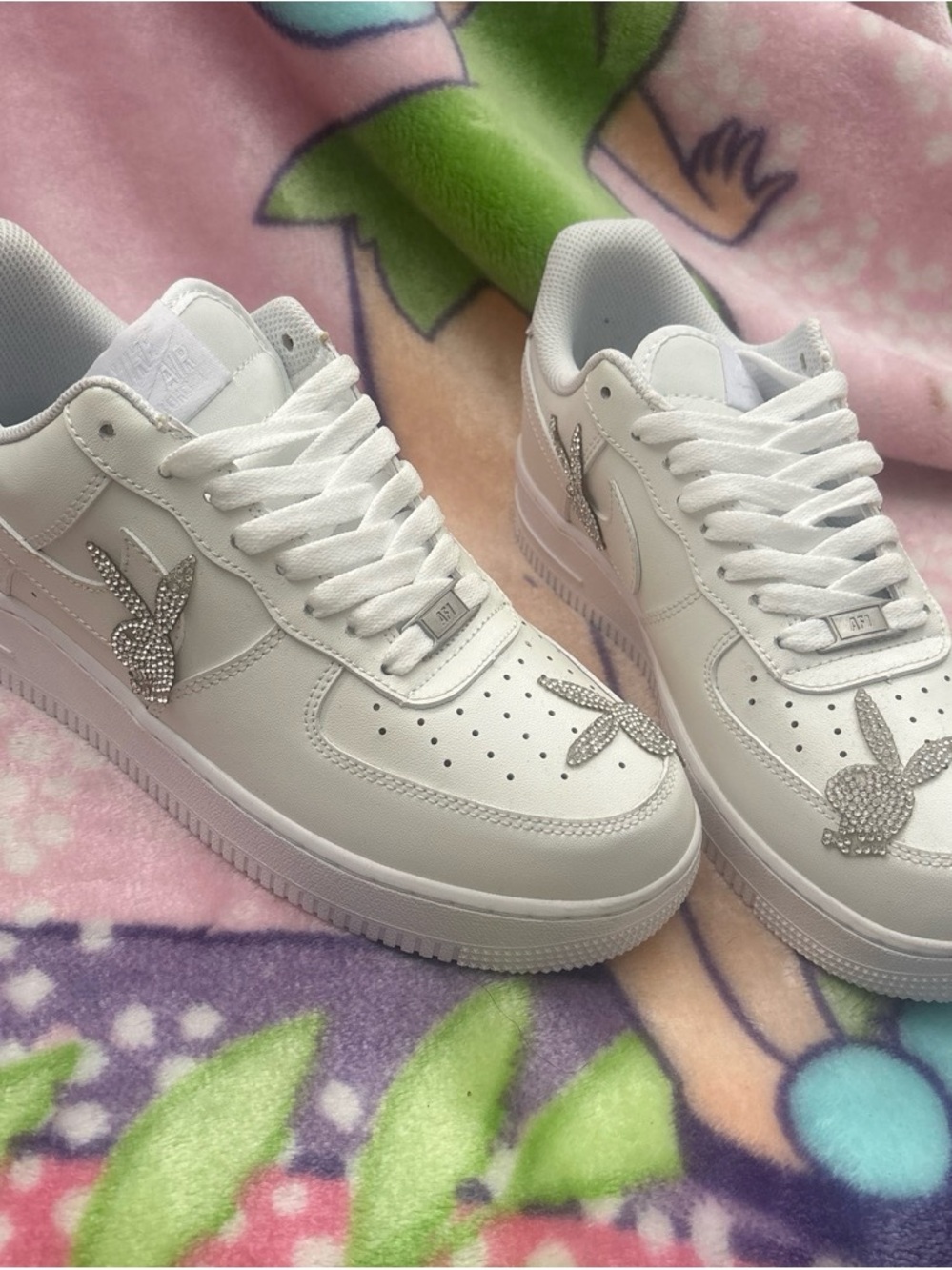 Nike White Low-Top Sneakers with Crystal Bunny Accents